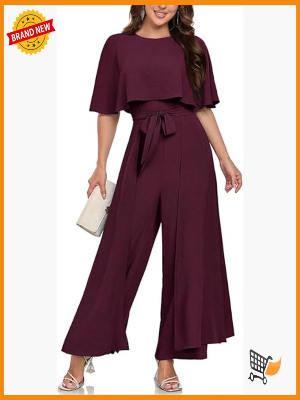 Wide Leg Jumpsuit with Cape Sleeves & Belt - One Piece Outfit